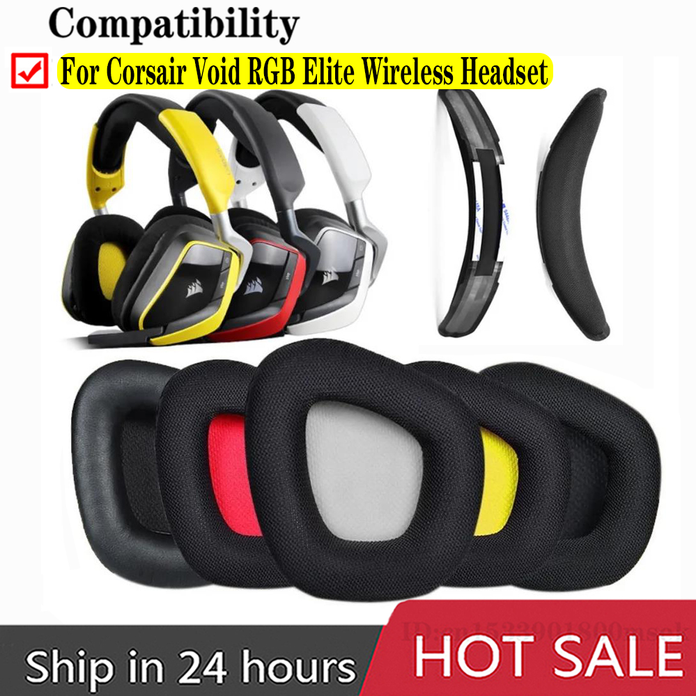 Gaming Headset Rgb - メモリフォーム付きの交換用イヤパッド,corsair void pro elite用のイヤークッションカバー,rgbワイヤレスゲーミングヘッドセット,イヤーマフ