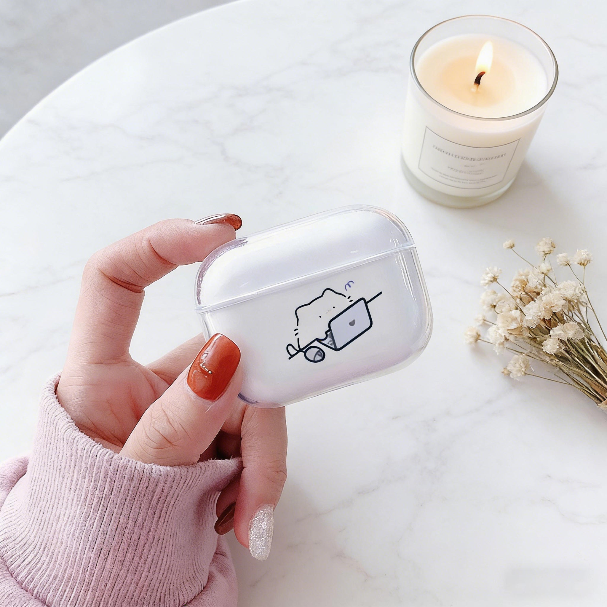 Headphone Case Hard - 可愛い猫の透明イヤホンケース Airpods Pro3世代用ケース ハードTPUクリアヘッドホンカバー Airpods 4