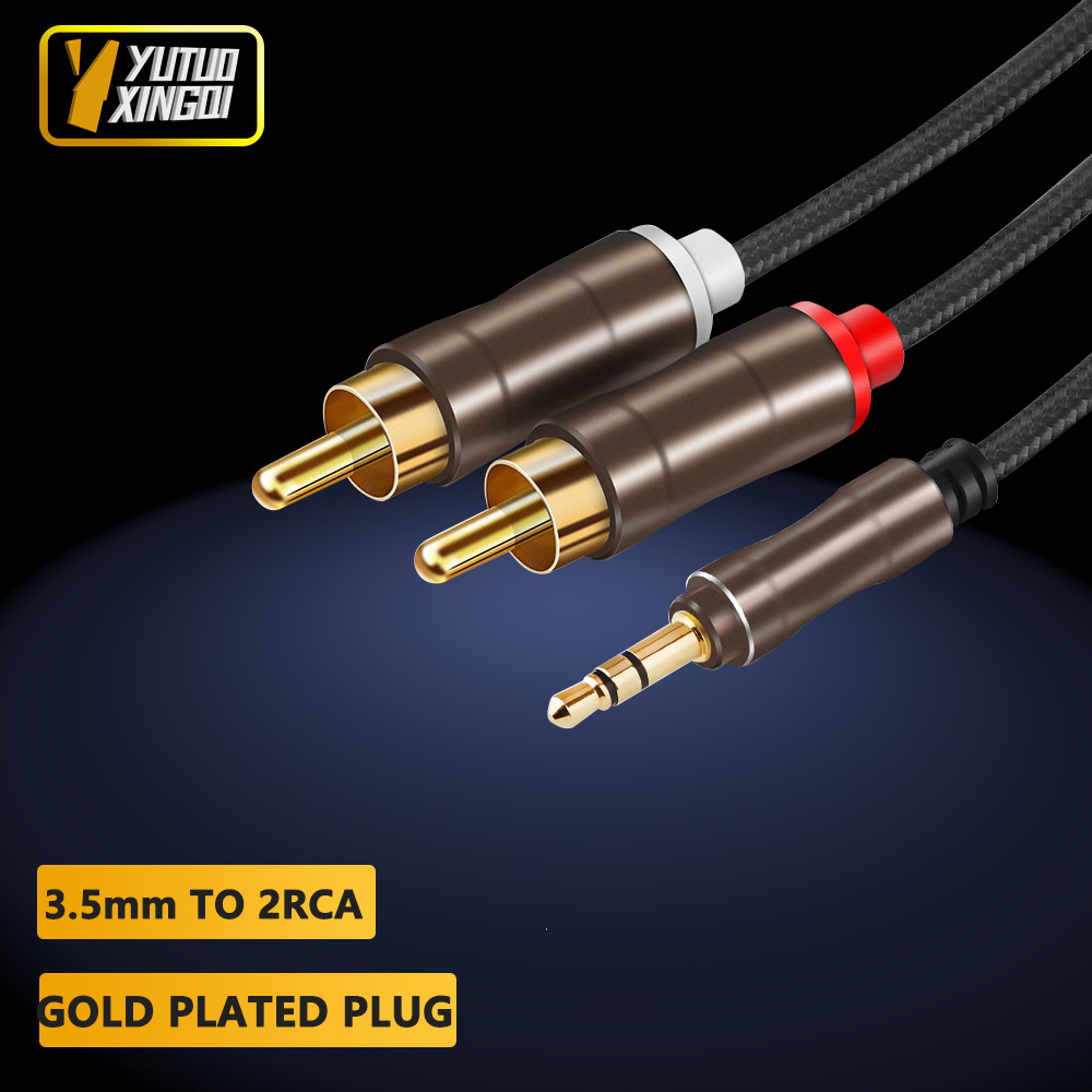 Cable Extension 3.5 - 3.5 ミリメートルに 2RCA ダブルロータスオーディオケーブル電話アダプタケーブルオーディオ接続 3.5 ミリメートルジャックオス