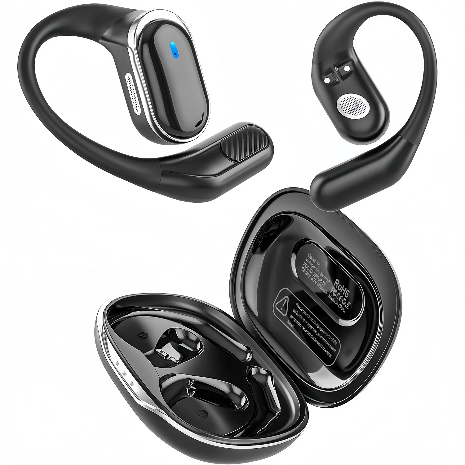 Sports Earphone Hook - Bluetooth イヤホンワイヤレスヘッドフォンマイク付き空気伝導イヤーフックヘッドセットノイズキャンセリングイヤフォン Xiaomi iPhone 用