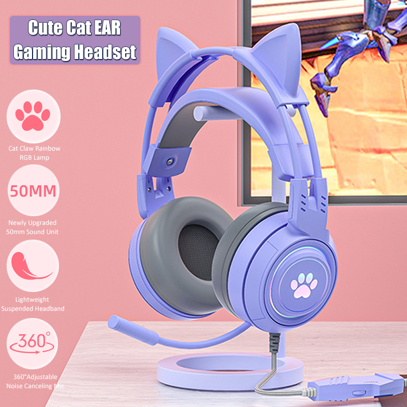 マイク付きのかわいい猫の耳のゲーミングヘッドフォン,RGBの - Gaming Headset Rgb のレビューと価格
