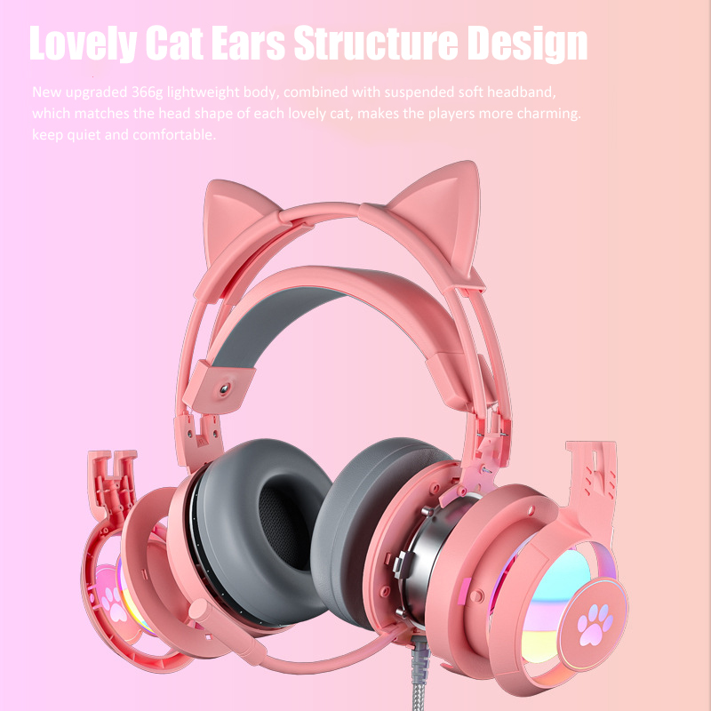 マイク付きのかわいい猫の耳のゲーミングヘッドフォン,RGBの - Gaming Headset Rgb のレビューと価格