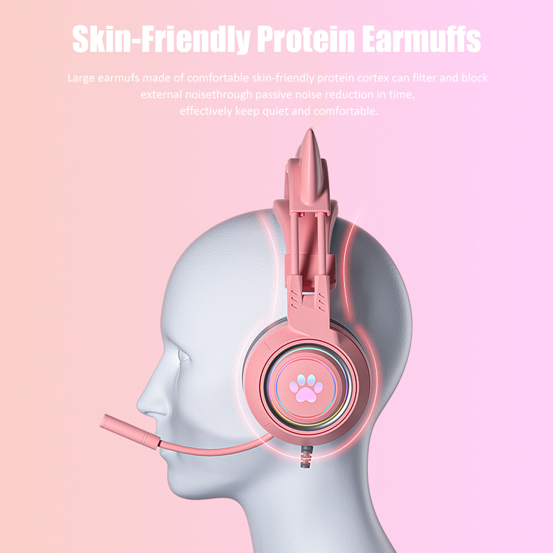 マイク付きのかわいい猫の耳のゲーミングヘッドフォン,RGBの - Gaming Headset Rgb のレビューと価格