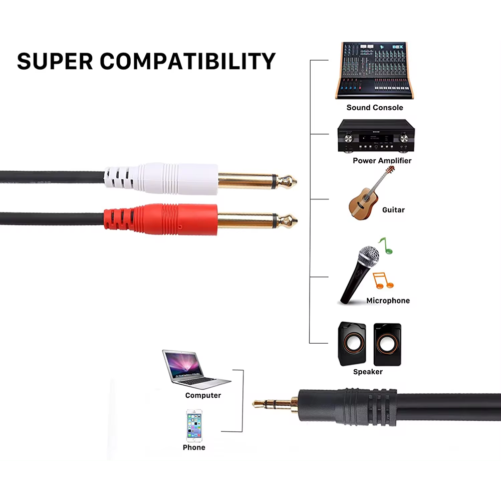 スプリッターハブ-デュアル3.5/6.35オス,1/8mm〜 - Audio Splitter Y のレビューと価格